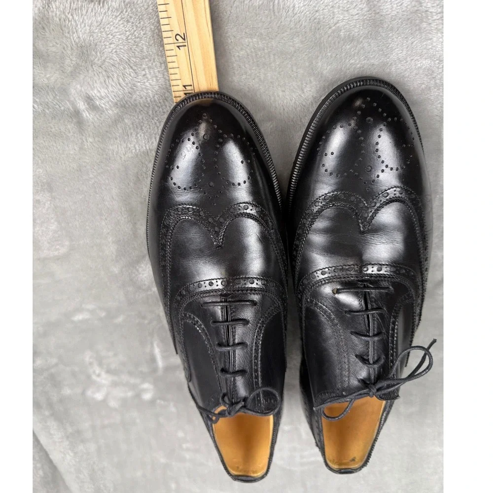 VTG Gucci Men's Black Leather Wingtip Brogue Oxford‎ Shoes Made in IT Sz 41.5 D